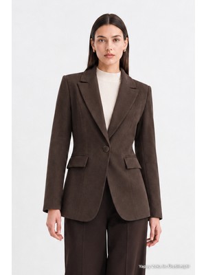 Zühre Kapaklı Cepli Tek Düğmeli Süet Blazer Kahve Ceket 0070
