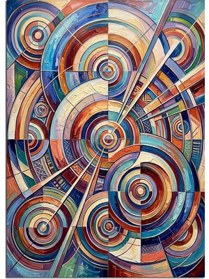 Artmeg Renkli Geometrik Soyut Daireler Deseni Dekoratif Kanvas - Mdf Ahşap Tablo