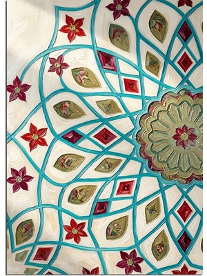 Artmeg Turkuaz Kırmızı Geometrik Mandala Desen Dekoratif Kanvas - Mdf Ahşap Tablo