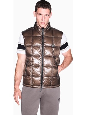 Armani Exchange Erkek Kolsuz Fermuarlı Sıfır Yaka Kahverengi Yelek XM003475 AF23755-U6125