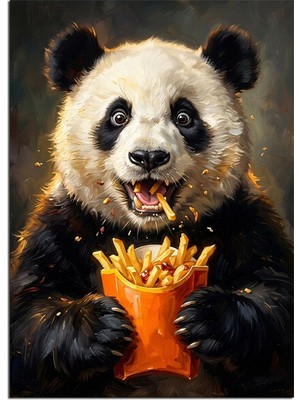 Artmeg Patates Kızartması Yiyen Panda Tablosu Dekoratif Kanvas - Mdf Ahşap Tablo