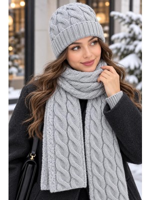 Wearflawless Kadın Yün 2'li Takım Kışlık Şık Örme Bere ve Atkı Takımı, Ikili Atkı ve Bere Seti, Kadınlar Için Hediye