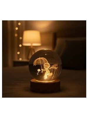 Marvielle Küçük Prens Temalı 3D Kristal Küre, LED Işıklı ve Ahşap Kaideli - Masa ve Gece Lambası