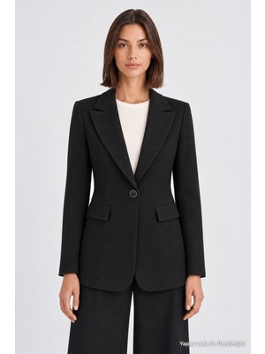 Zühre Kapaklı Cepli Tek Düğmeli Süet Blazer Siyah Ceket 0070
