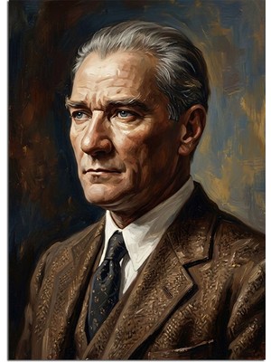 Artmeg Takım Elbiseli Atatürk Ciddi Bakışlı Portre Dekoratif Kanvas - Mdf Ahşap Tablo