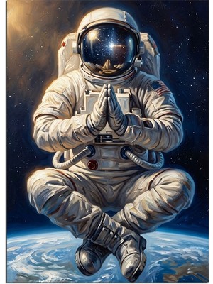 Artmeg Uzayda Meditasyon Yapan Astronot Dekoratif Kanvas - Mdf Ahşap Tablo