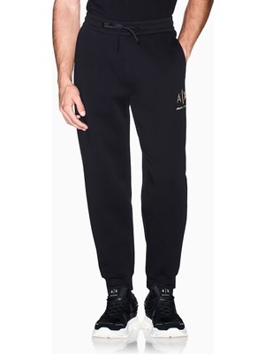 Armani Exchange Erkek Regular Fit Logo Nakışlı Beli ve Paçası Lastikli Pamuklu Siyah Pantolon XM003553 AF20150-UC001