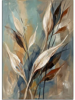 Artmeg Minimalist Beyaz Yaprak Soyut Tablo Dekoratif Kanvas - Mdf Ahşap Tablo