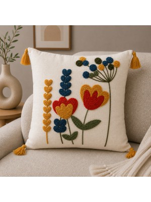 Fuens Punch Nakışlı Kırlent Kılıfı Yüksek Kalite Keten Kumaş - 43*43 cm PUNCH054
