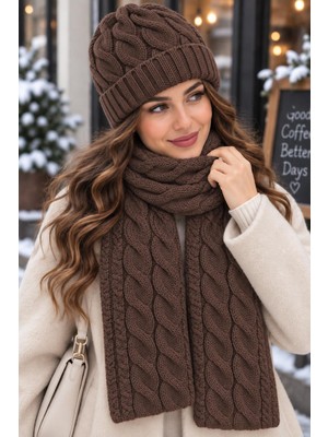 Wearflawless Kadın Yün 2'li Takım Kışlık Şık Örme Bere ve Atkı Takımı, Ikili Atkı ve Bere Seti, Kadınlar Için Hediye