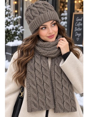 Wearflawless Kadın Yün 2'li Takım Kışlık Şık Örme Bere ve Atkı Takımı, Ikili Atkı ve Bere Seti, Kadınlar Için Hediye