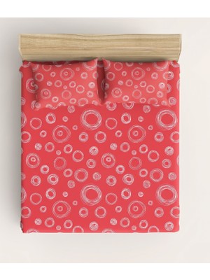 Maki Home MAKITEKS%100 Pamuklu Çift Kişilik 160X200+2*(50X70) Kırmızı Geometrik Çizgili Çarşaf Takımı - Modern Halka Desenli Çarşaf Seti