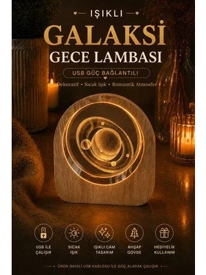Marvielle Gezegen Desenli USB Bağlantılı Işıklı Gece Lambası, Uzay Temalı Dekorasyon - Masa ve Gece Lambası