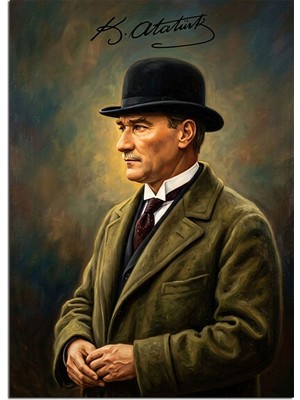 Artmeg Şapkalı Atatürk Portresi Tablosu Dekoratif Kanvas - Mdf Ahşap Tablo