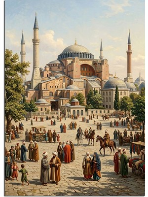 Artmeg Ayasofya ve Kalabalık Tarihi Meydan Dekoratif Kanvas - Mdf Ahşap Tablo