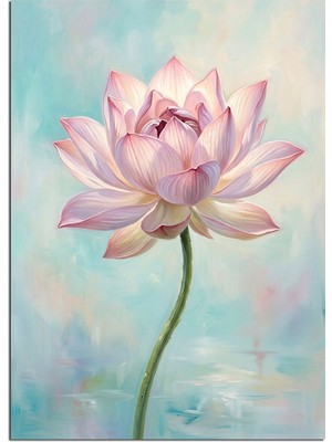 Artmeg Pembe Lotus Çiçeği Tek Dal Zarif Dekoratif Kanvas - Mdf Ahşap Tablo