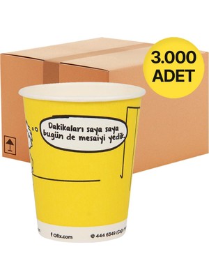 Ofix Karton Bardak Özel Baskılı 7 Oz 180 ml 3000 Adet - Sarı - 1 Koli