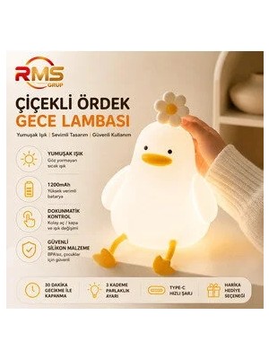 Marvielle Şarjlı Dokunmatik Silikon Gece Lambası, Sevimli Ördek Tasarımı - Masa ve Gece Lambası