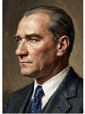 Artmeg Kravatlı Atatürk Yandan Profil Portre Dekoratif Kanvas - Mdf Ahşap Tablo