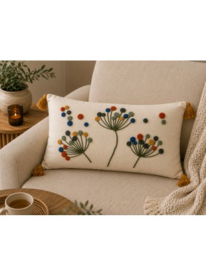Fuens Punch Nakışlı Kırlent Kılıfı Yüksek Kalite Keten Kumaş - 35*50 cm PUNCH051D