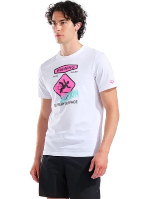 Arena Slippery Surface Print Erkek Beyaz Günlük Stil T-Shirt 011332100