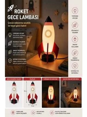 Marvielle Roket Tasarımlı LED Gece Lambası, Çocuk Odası Dekorasyonuna Modern Dokunuş - Masa ve Gece Lambası