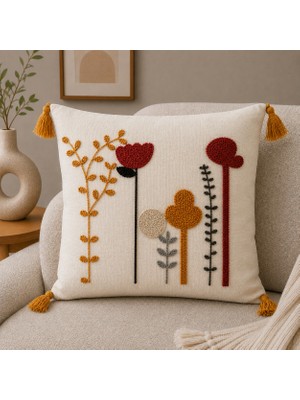 Fuens Punch Nakışlı Kırlent Kılıfı Yüksek Kalite Keten Kumaş - 43*43 cm PUNCH060