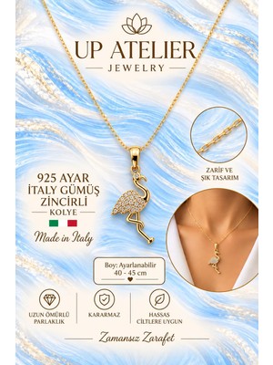 Up Atelier 925 Ayar Gümüş Ithal Zincirli Zirkon Taşlı Kuğu Kolye 40-45CM Ayarlanabilir