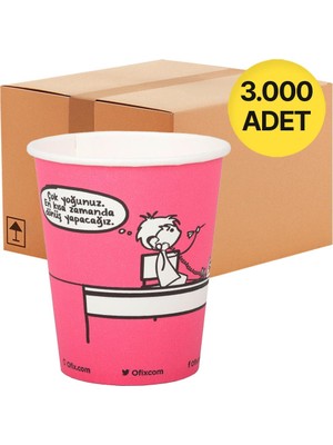 Ofix Karton Bardak Özel Baskılı 7 Oz 180 ml 3000 Adet - Fuşya - 1 Koli