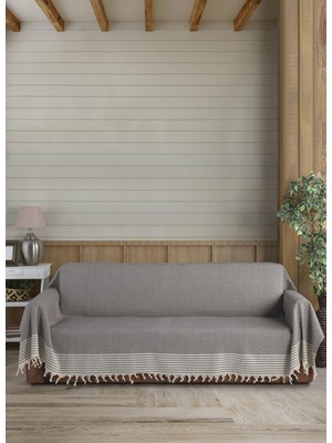Lux Touch Sütlü Kahve Kollarını Örten Organik  Battal Boy 180 x 300 cm Koltuk Kanepe Divan Çekyat Örtüsü