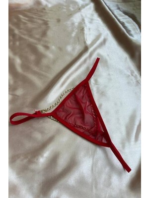 Kadın Kırmızı Gece Zinciri Transparan String - VANELO3319-1258