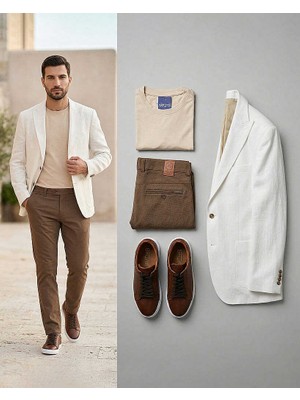 Beystil Sivri Yaka Açık Bej Kırçıllı Ceket Garcia - Slim Fit