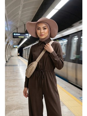 Aisha's Design Çıkarılabilir Arkası Fiyonklu Şapkalı Ninja Bone Türban,S-5,Vizon