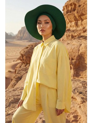 Aisha's Design Çıkarılabilir Arkası Fiyonklu Şapkalı Penye Bone Türban,S-4,Yeşil