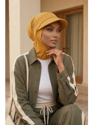 Aisha's Design Çıkarılabilir Siperlikli Tesettür Bone,Hardal,B-82