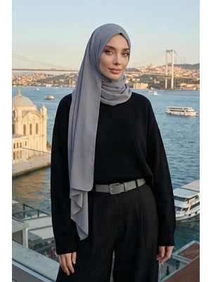 Aisha's Design İğnesiz Takılabilen Pratik Şifon Şal,Gri,PS-11