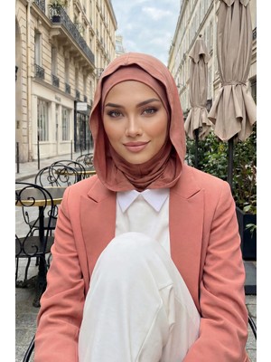 Aisha's Design Kapşon ve Kapatıcı Özellikli Penye Kadın Hazır Bone,B-89P,Kapiçino