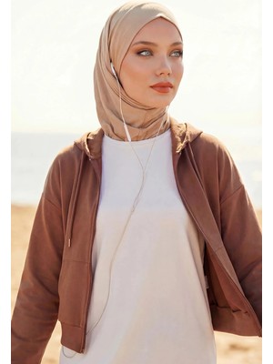 Aisha's Design Boyun Kapatıcı Özellikli ve Kulaklık Girişli Penye Bone,B-94,Sütlü Kahve