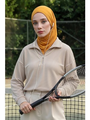 Aisha's Design Boyun Kapatıcı Özellikli ve Kulaklık Girişli Penye Bone,B-94,Hardal