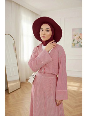 Aisha's Design Çıkarılabilir Arkası Fiyonklu Şapkalı Ninja Bone Türban,S-5,Bordo