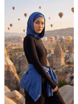 Aisha's Design Kapşon ve Kapatıcı Özellikli Penye Kadın Hazır Bone,B-89P,İndigo