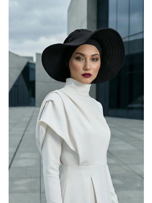 Aisha's Design Çıkarılabilir Arkası Fiyonklu Şapkalı Penye Bone Türban,S-4,Siyah