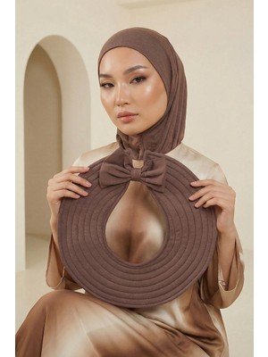 Aisha's Design Çıkarılabilir Arkası Fiyonklu Şapkalı Ninja Bone Türban,S-5,Çikolata