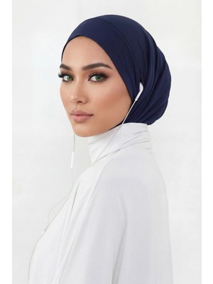 Aisha's Design Boyun Kapatıcı Özellikli ve Kulaklık Girişli Penye Bone,B-94,Lacivert