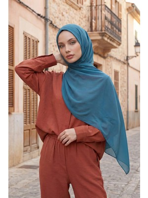 Aisha's Design İğnesiz Takılabilen Pratik Şifon Şal,Petrol,PS-11