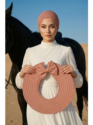 Aisha's Design Çıkarılabilir Arkası Fiyonklu Şapkalı Penye Bone Türban,S-4,Kapiçino