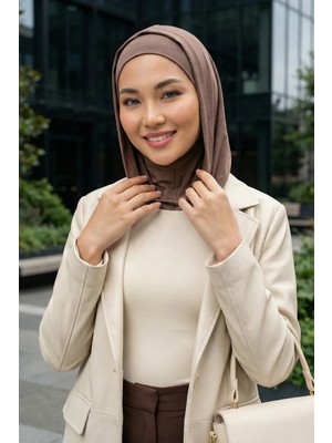 Aisha's Design Kapşon ve Kapatıcı Özellikli Penye Kadın Hazır Bone,B-89P,Çikolata