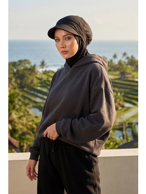 Aisha's Design Çıkarılabilir Siperlikli Tesettür Bone,Siyah,B-82