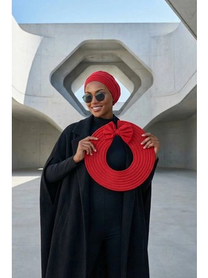 Aisha's Design Çıkarılabilir Arkası Fiyonklu Şapkalı Penye Bone Türban,S-4,Bordo