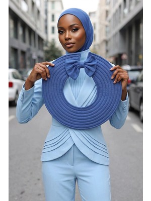 Aisha's Design Çıkarılabilir Arkası Fiyonklu Şapkalı Ninja Bone Türban,S-5,İndigo
